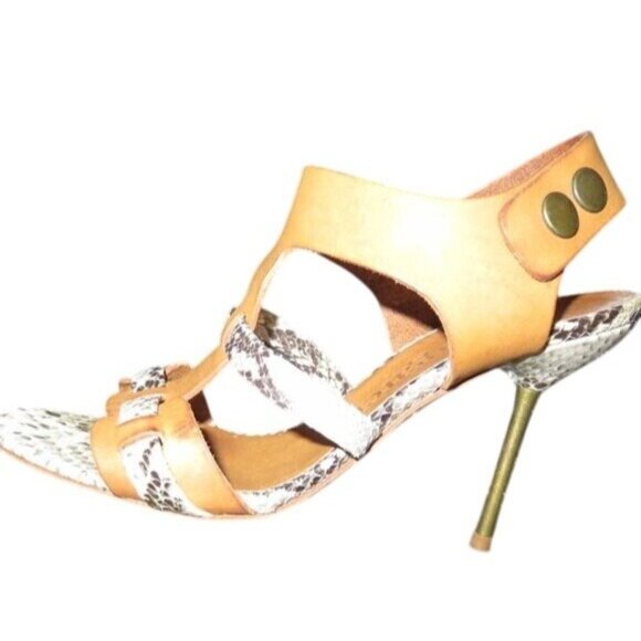 Pedro Garcia Mariel Python Embossed Vachetta Leather Pin Heels Sandals STUNNING! - Picture 8 of 16